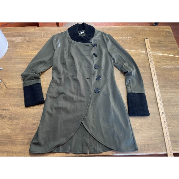 VENUS Jackets & Blazers - Venus Jacket, Women's Size 8, Green Black, Button Up Long Coat, Long Sleeve